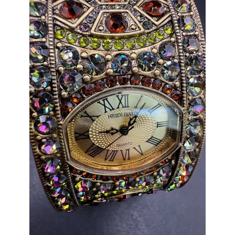Vintage Heidi Daus B10254 Art Deco Multicolored Gems Cuff Watch Japan Quartz